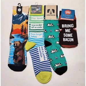 Unisex Sock Bundle 4 Pairs Camping Themed ALL NEW Great as Stocking Stuffers!